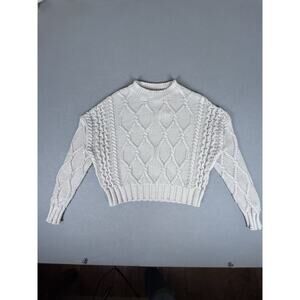 360 Sweater/Cashmere cotton blend Cropped Fisherman Cabled sweater Sz XS
